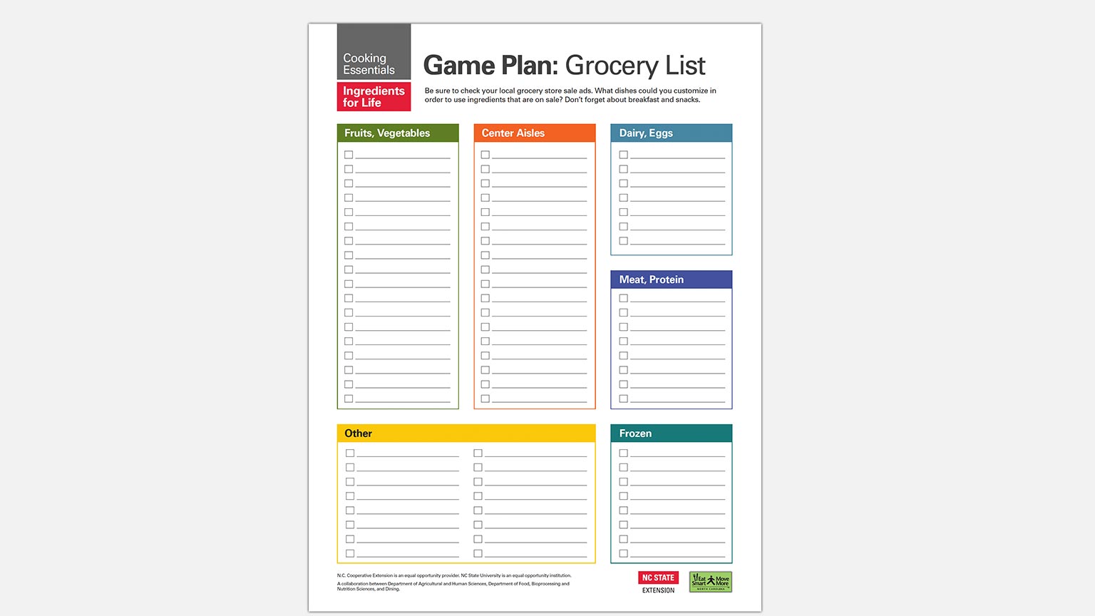 Plan-Grocery List Handout
